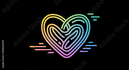 Vibrant Gradient Fingerprint Heart Symbolizing Unique Identity and Digital Love Connections