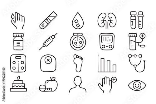 Insulin and blood test symbol pack in line style