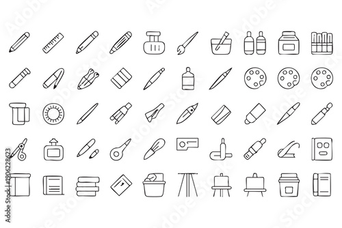 Drawing and painting tool symbol pack in line style