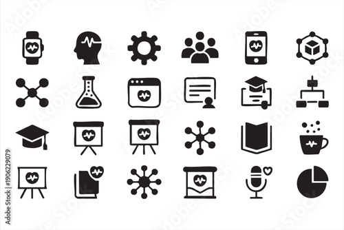 Online course and student icon assortment