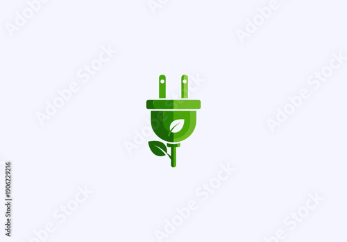 Vector Ilustration idea Concept Eco-friendly green electric plug with integrated leaf design, symbolizing sustainable energy and nature.