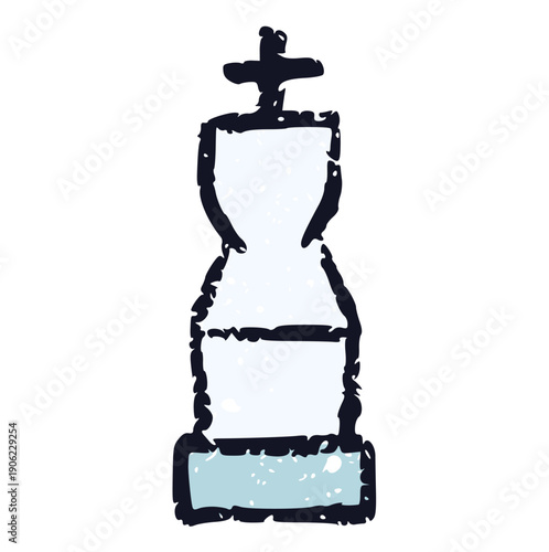 Hand Drawn Crayon Chess King Piece, Wax Pastel Strategy Icon, Rough Texture Doodle Element for Success and Leadership Concept