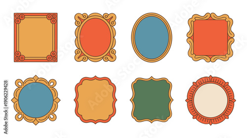 Classic picture frame collection, oval cameo labels, vintage portrait mats, heritage scrapbook elements, museum exhibit signage, elegant decorative vector