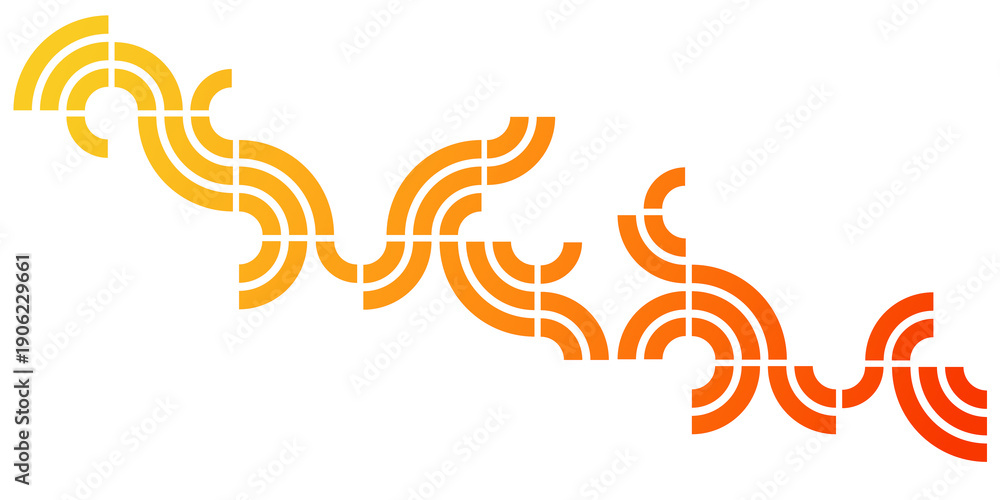 Obraz premium Yellow to orange gradient. Colorful abstract geometric wave with smooth curved segments. Website headers, mobile interface, advertising banners, social media visuals, digital branding assets. 