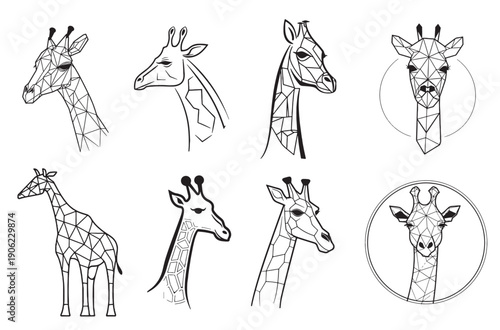 set logo head giraffe sketch hand drawn vector illustration 
