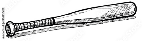 Hand drawn illustration of a baseball bat depicting a piece of sports equipment for baseball