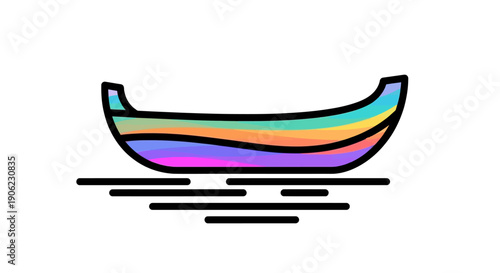 Minimalist rainbow boat floating peacefully on water an artistic and colorful flat design