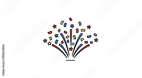 Vibrant minimalist confetti and star burst icon symbolizing celebration and festive joy event