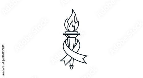 Symbolic illustration of a burning torch entwined with a flowing ribbon representing triumph and