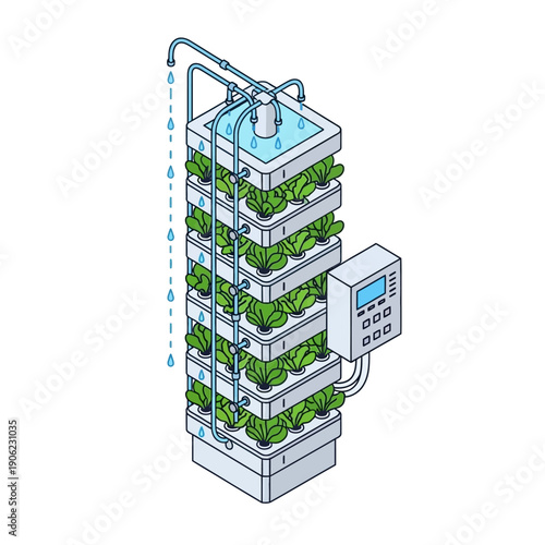 Vertical Hydroponic Farming System with Automated Watering and Control Unit.