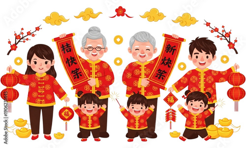 Chinese New Year Family Cartoon Vector