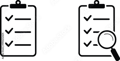 checklist task management clipboard icon with inspection symbol