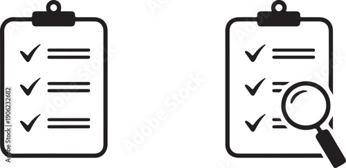checklist clipboard icon with magnifier and check marks