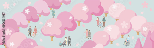 桜とお花見のバナー背景。春のイベント、お祭り、キャンペーン用フレーム素材