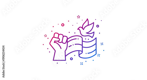 Vibrant gradient icon representing collective power, peace, and freedom through a raised fist