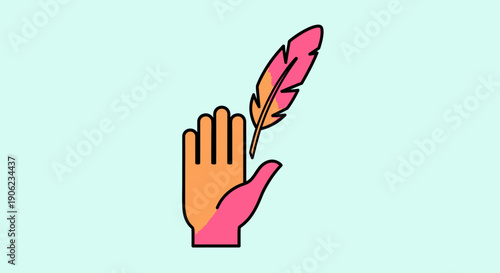 Creative expression with hand and feather quill icon symbolizing writing and artistic endeavors
