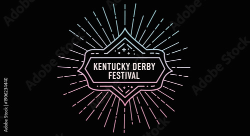 Stylish Kentucky Derby Festival logo with radiating lines in blue and pink gradient on black