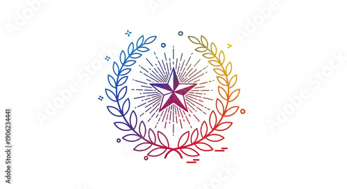 Vibrant gradient star award emblem with laurel wreath and shining rays a symbol of excellence