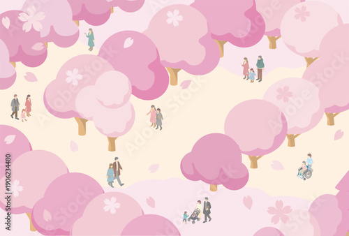 桜とお花見のバナー背景。春のイベント、お祭り、キャンペーン用フレーム素材