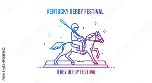 Dynamic Kentucky Derby Festival vector illustration with jockey on galloping horse showcasing a