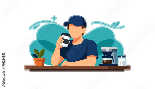 Man Drinking Coffee from a Cup.