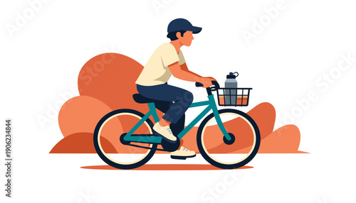 Man Riding Bicycle with Delivery Basket.