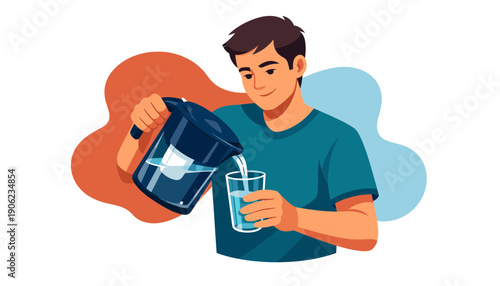 Man Pouring Water into Glass.
