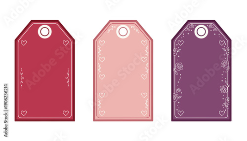 Collection of minimalist Valentine's Day gift tags with delicate heart patterns for romantic presents and wedding anniversary celebration