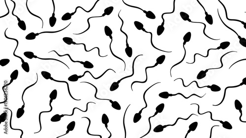 Sperm cells illustration with many black silhouettes on white background
