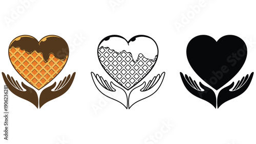 Heart shaped waffles held in cupped hands with love and care