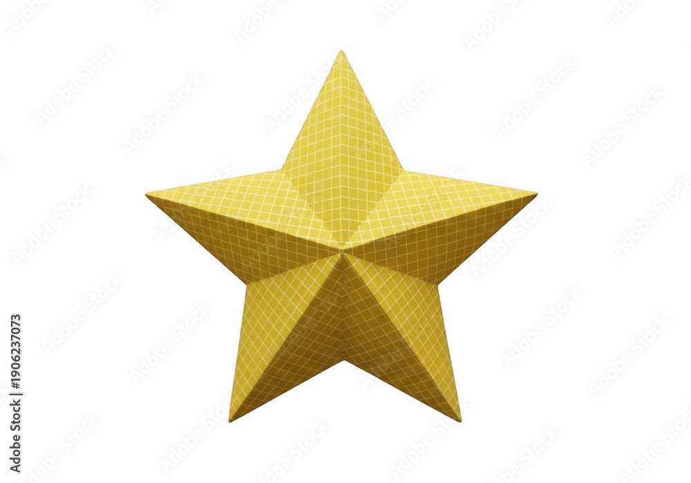Fototapeta premium A single five pointed golden star with a textured surface isolated on transparent background