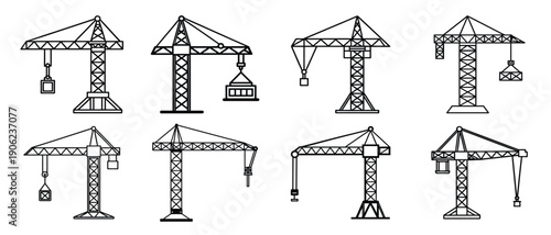 construction crane icons set silhouette tower crane
