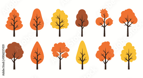 Autumn Season Tree Collection with Orange and Yellow Foliage Illustration