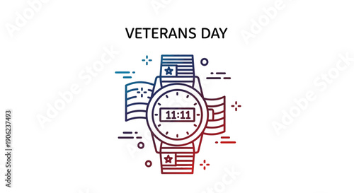 Veterans Day Remembrance Icon with American Flag and 11:11 Watch Time Symbolizing Honoring Service