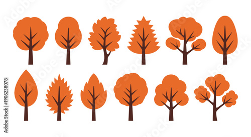 Collection of Orange Autumn Tree Symbols for Seasonal Landscape Design