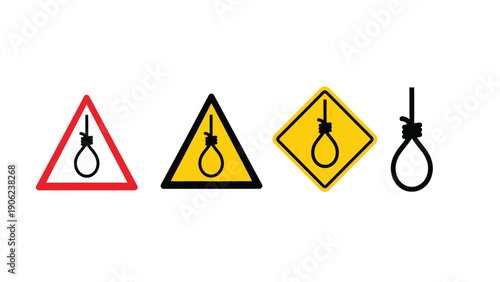 Noose icon set with warning signs and symbols