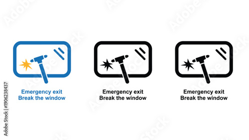 Emergency exit break the window icon set with three variations