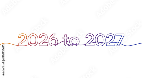 Continuous line art illustration of years 2026 to 2027 with a vibrant gradient representing future