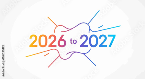 Dynamic timeline illustration showcasing the annual transition from year 2026 to year 2027 with