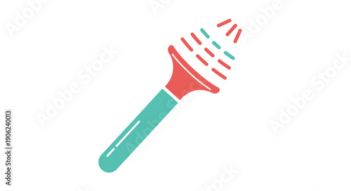 Colorful illustration of a kitchen brush with red and teal bristles.