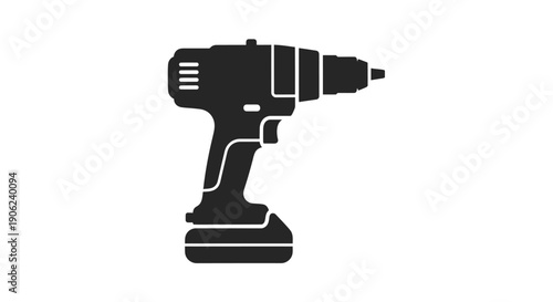 Black and white illustration of a cordless drill on white background.