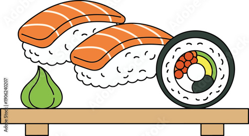 Sushi on a Wooden Board