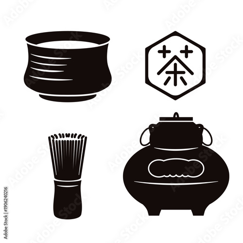 シンプルな茶道具のセット　モノクロ　