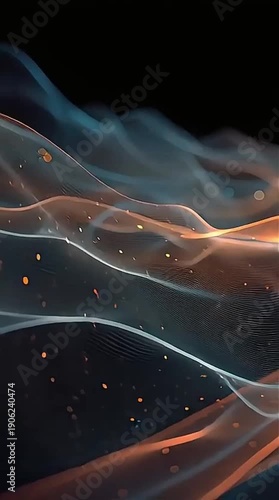 Abstract flowing waves with luminous particles on a dark background
