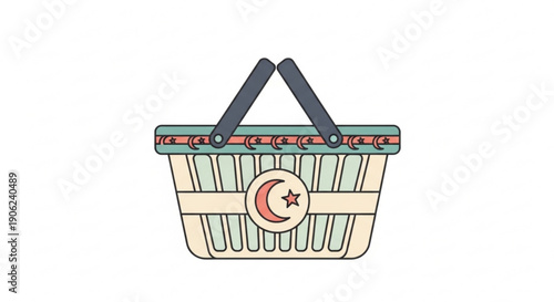 Turkish picnic basket with crescent moon symbol on white background
