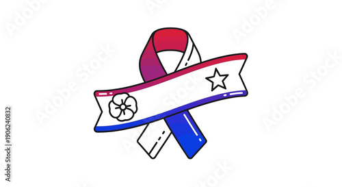 Bisexual Pride Patriotic Ribbon with Star and Flower Symbolizing Unity and Support for Identity