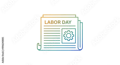 Vibrant Gradient Line Art Illustration of Labor Day Newspaper Icon Representing Workers and Industry