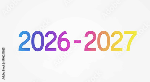 Colorful textured numbers displaying the transition between the years 2026 and 2027 on a white