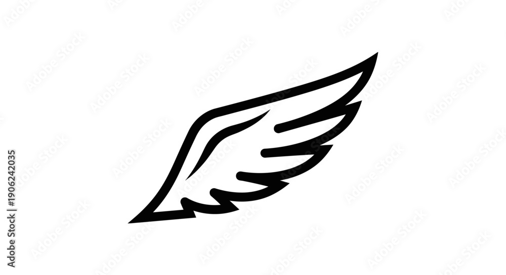 Fototapeta premium Simple black outline wing vector graphic representing freedom speed aspiration and lightness