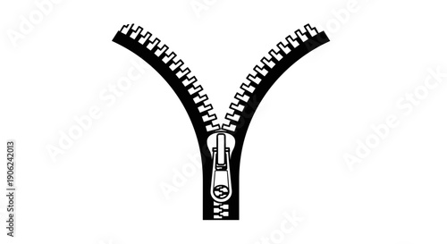 Open zipper vector graphic isolated on white background symbolizing connection separation and closure with detailed teeth